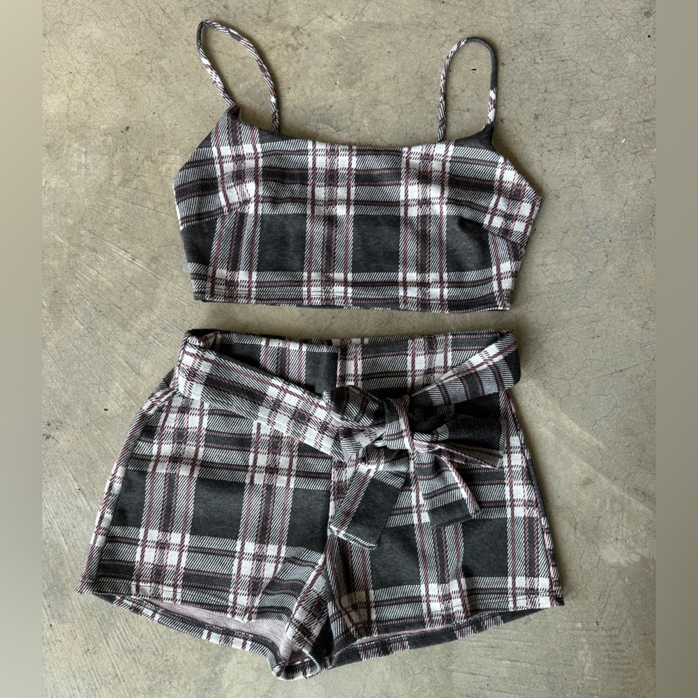 Reckless Rep Plaid Set — 2 Piece Crop Top & Shorts - Picture 1 of 5